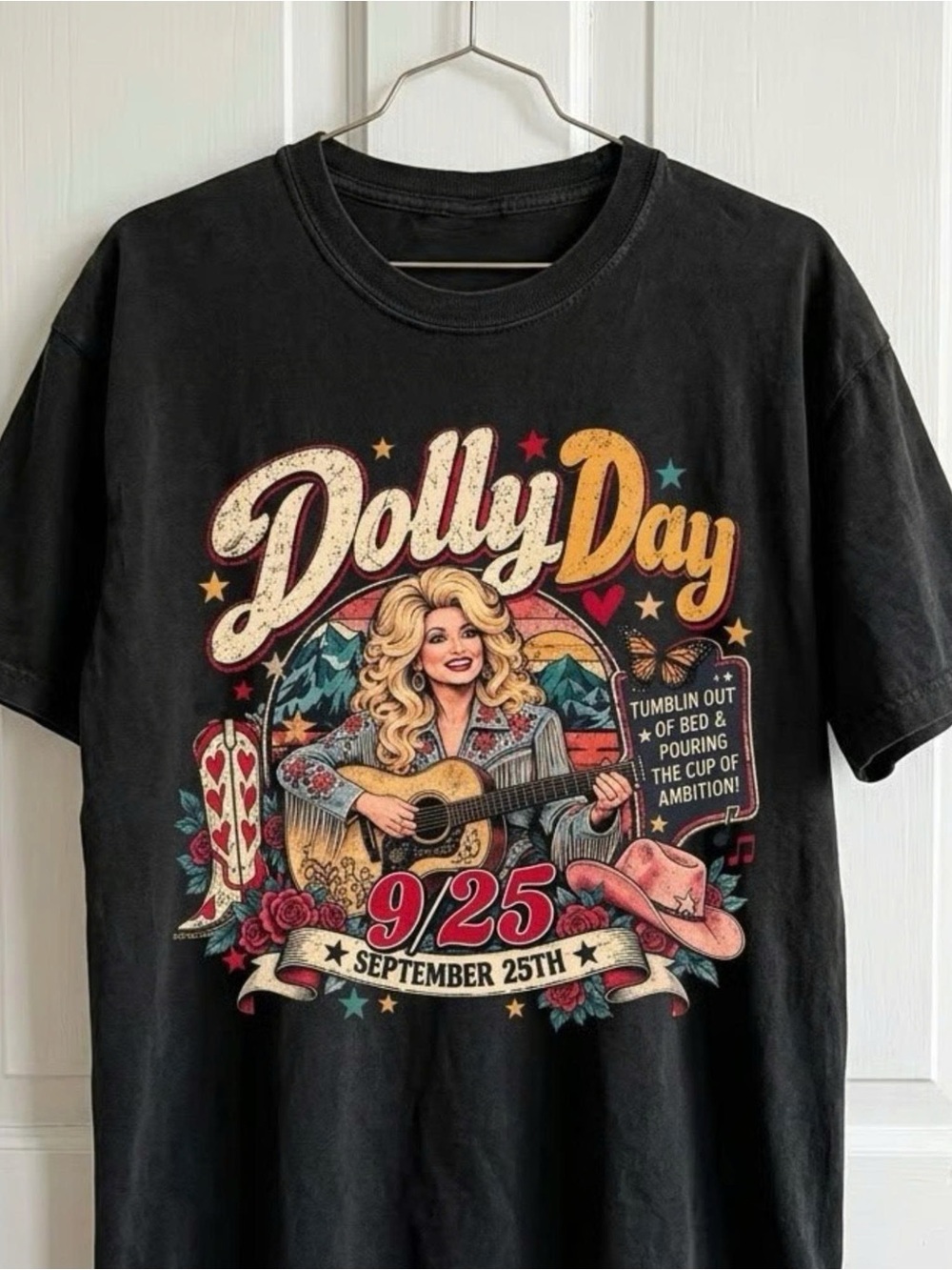 Gildan Black Dolly Day Graphic Tee with Multicolor Retro Print